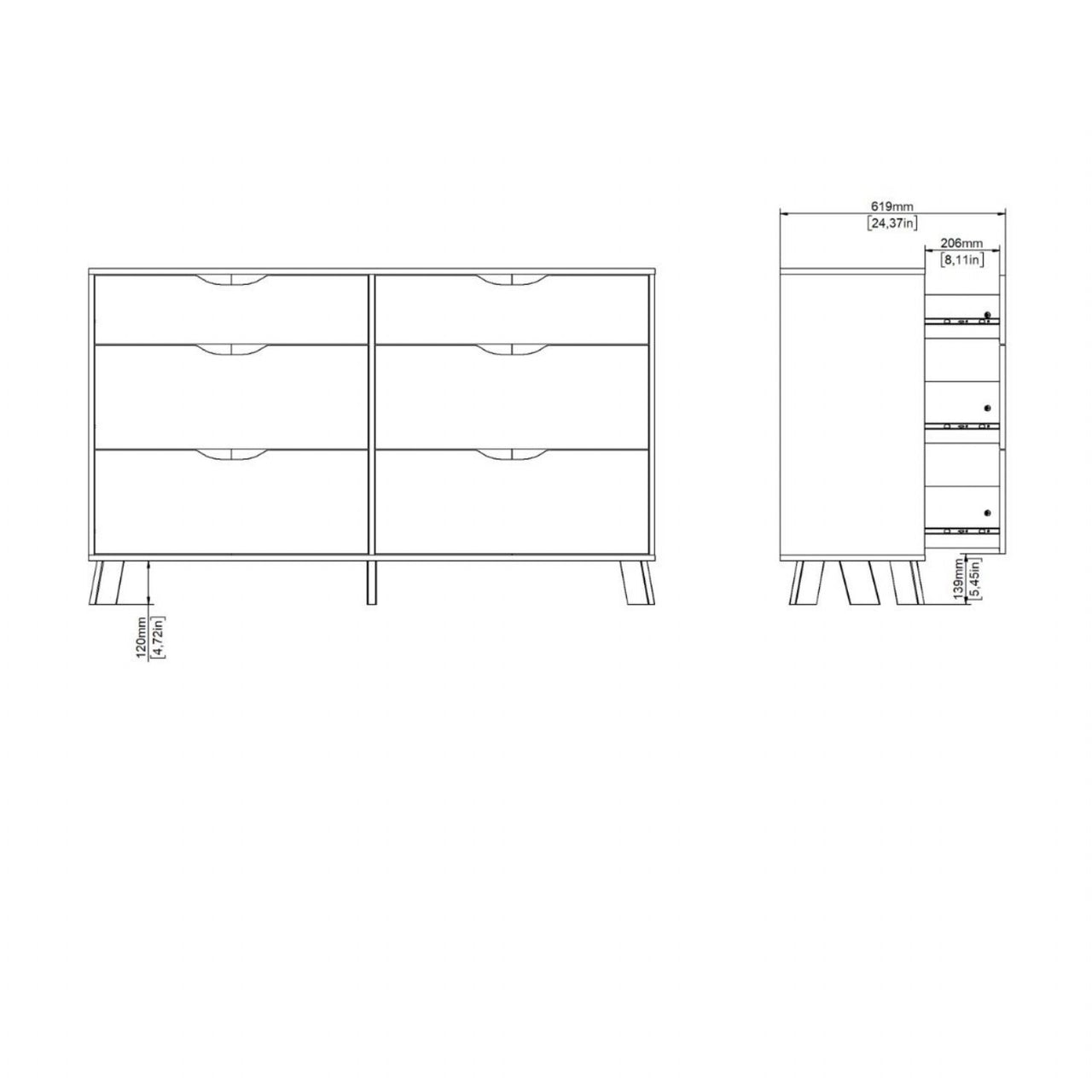 Ikast 6 Drawers Double Dresser in Jackson Hickory and White