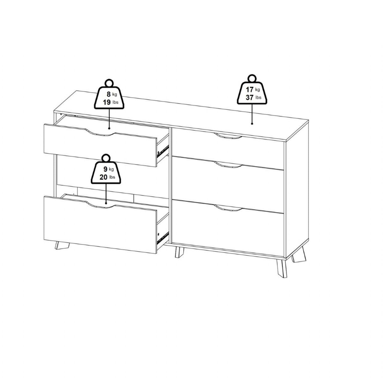 Ikast 6 Drawers Double Dresser in Jackson Hickory and White