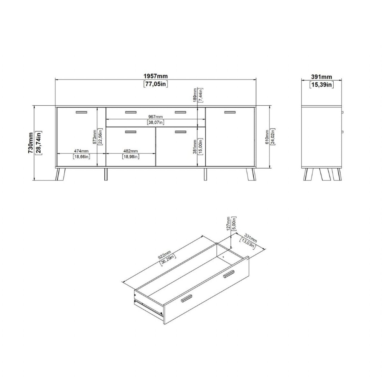 Ikast Sideboard 4 Doors + 1 Drawer in Jackson Hickory and White