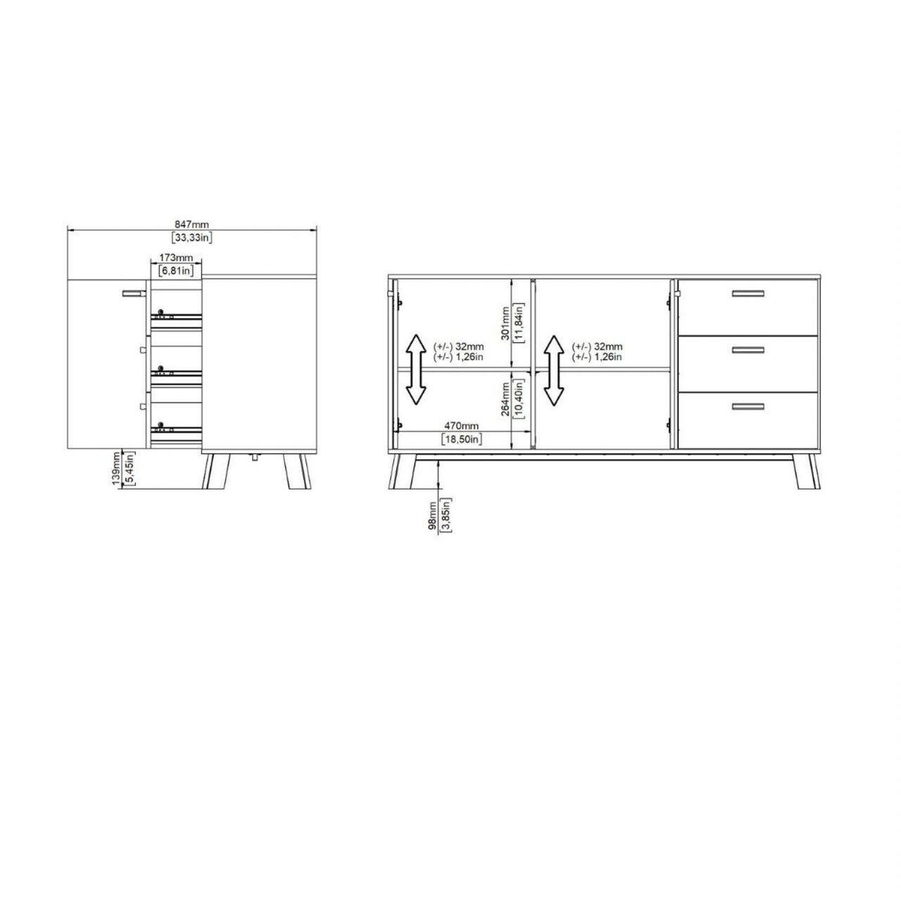 Ikast Sideboard 2 Doors + 3 Drawers in Jackson Hickory and White