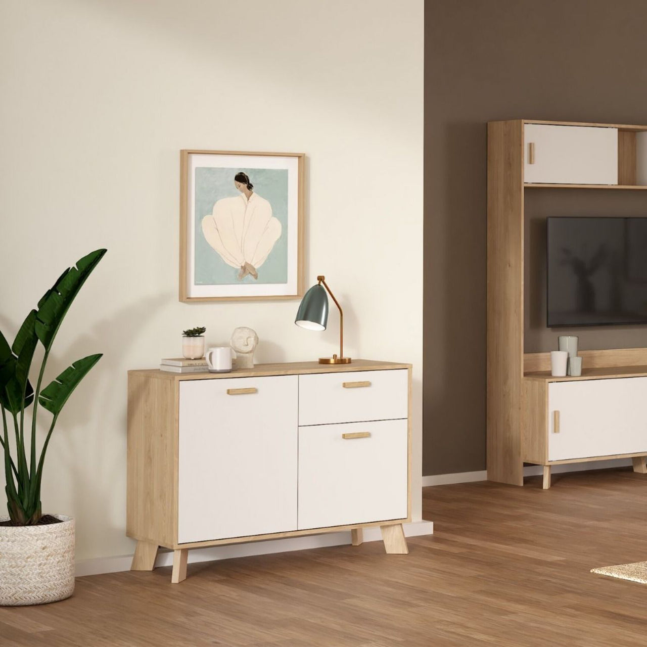 Ikast Sideboard 2 Doors + 1 Drawer in Jackson Hickory and White