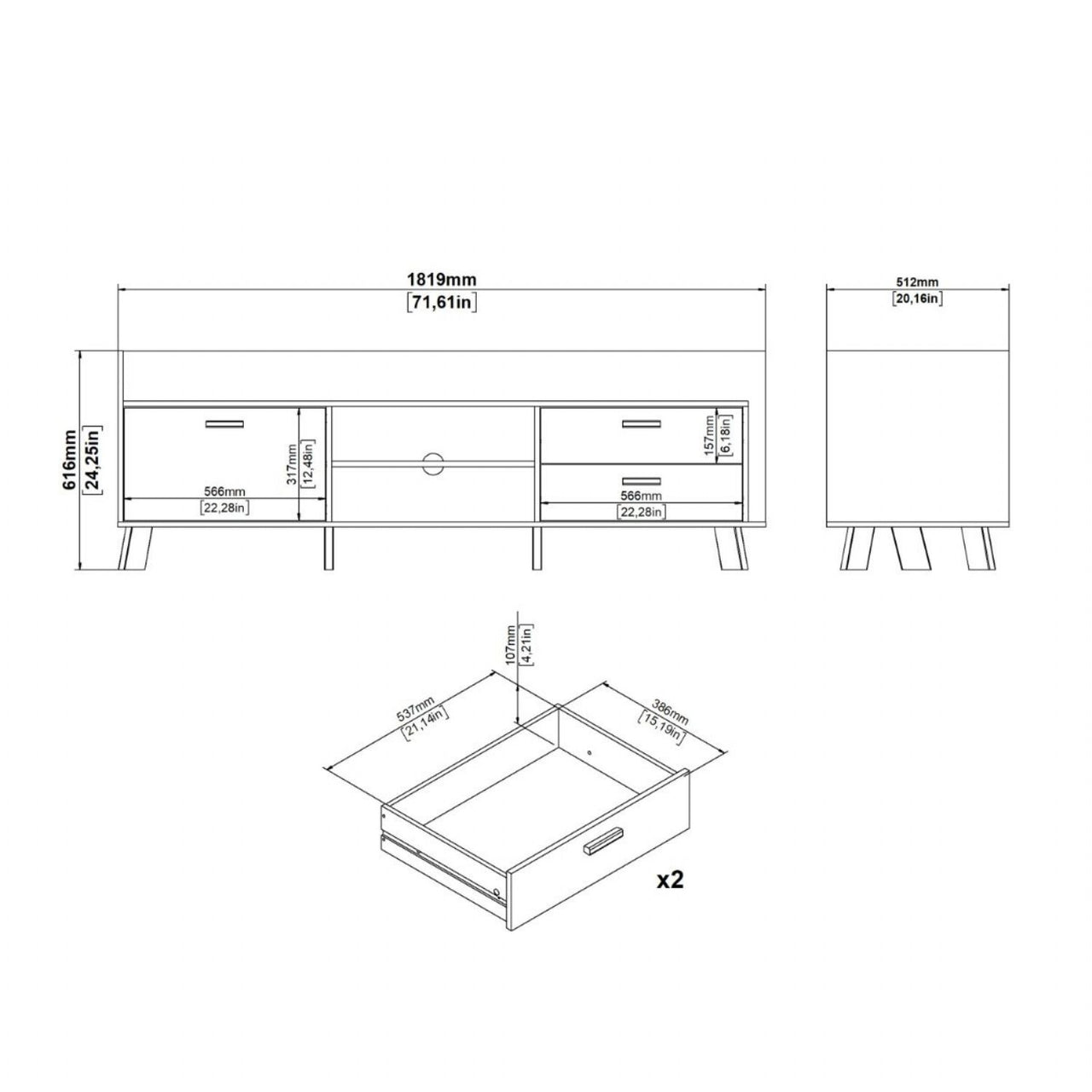 Ikast TVunit with 1 Door + 2 Drawers in Jackson Hickory and White