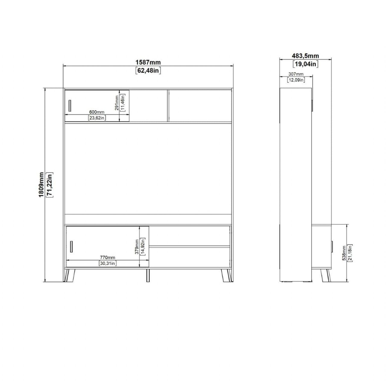 Ikast TVWall Unit with 2 Sliding Doors in Jackson Hickory and White