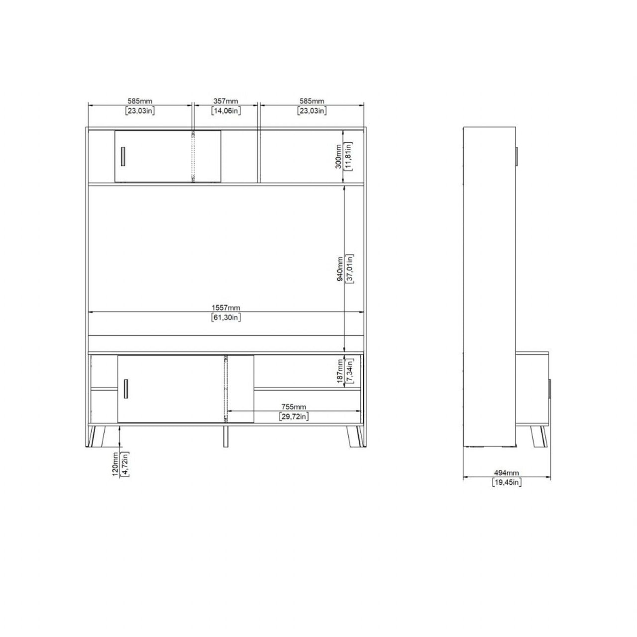 Ikast TVWall Unit with 2 Sliding Doors in Jackson Hickory and White