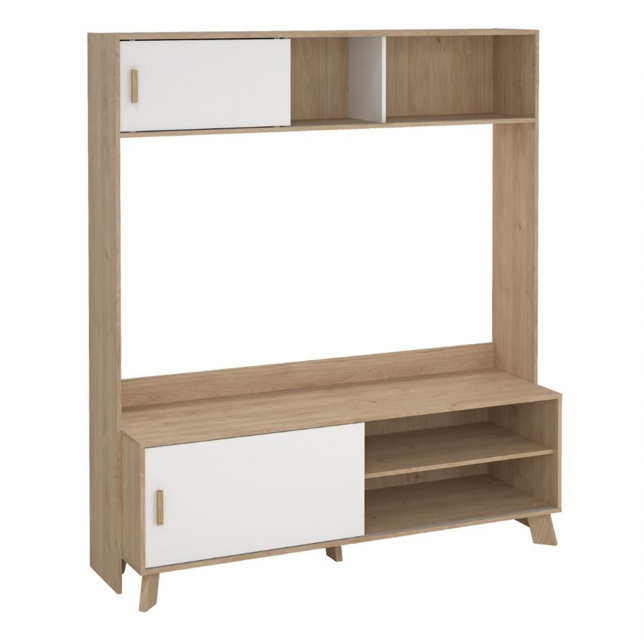 Ikast TVWall Unit with 2 Sliding Doors in Jackson Hickory and White