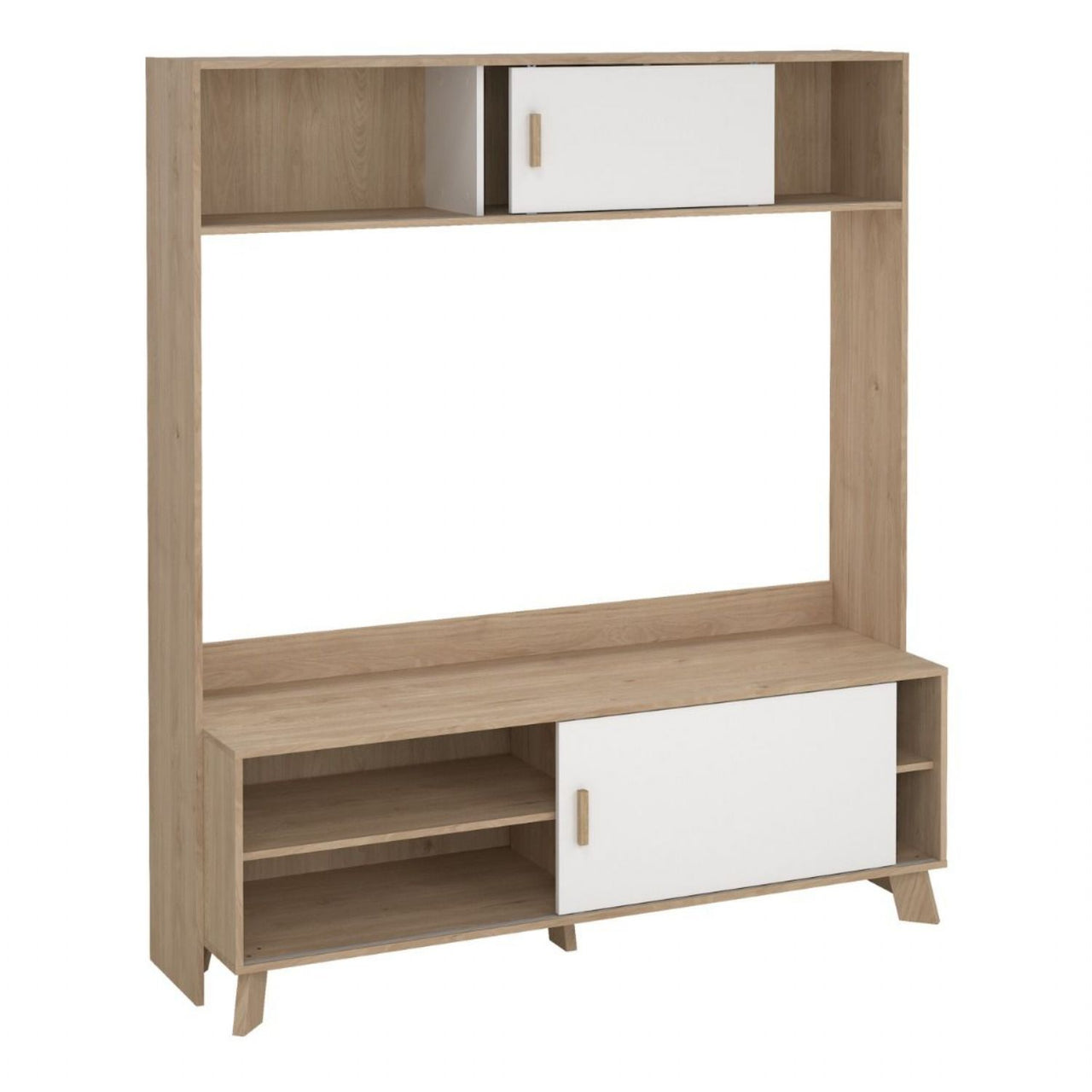 Ikast TVWall Unit with 2 Sliding Doors in Jackson Hickory and White