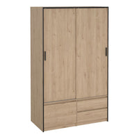 Thumbnail for Line Wardrobe with 2 Sliding Doors 1 Small Door and 2 Drawers in Jackson Hickory Oak