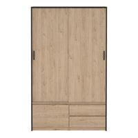 Thumbnail for Line Wardrobe with 2 Sliding Doors 1 Small Door and 2 Drawers in Jackson Hickory Oak