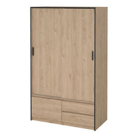 Thumbnail for Line Wardrobe with 2 Sliding Doors 1 Small Door and 2 Drawers in Jackson Hickory Oak