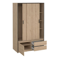 Thumbnail for Line Wardrobe with 2 Sliding Doors 1 Small Door and 2 Drawers in Jackson Hickory Oak