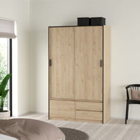 Thumbnail for Line Wardrobe with 2 Sliding Doors 1 Small Door and 2 Drawers in Jackson Hickory Oak