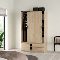 Thumbnail for Line Wardrobe with 2 Sliding Doors 1 Small Door and 2 Drawers in Jackson Hickory Oak