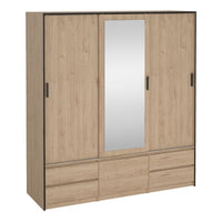 Thumbnail for Line Wardrobe with 2 Sliding Doors 1 Sliding Door with Mirror in Jackson Hickory Oak