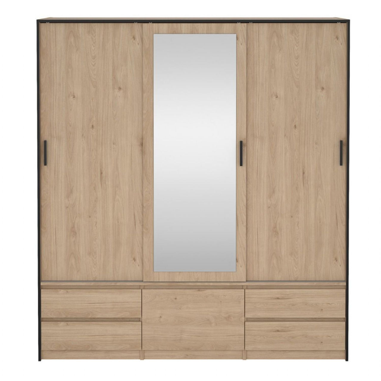 Line Wardrobe with 2 Sliding Doors 1 Sliding Door with Mirror in Jackson Hickory Oak