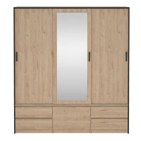 Thumbnail for Line Wardrobe with 2 Sliding Doors 1 Sliding Door with Mirror in Jackson Hickory Oak