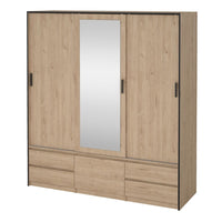 Thumbnail for Line Wardrobe with 2 Sliding Doors 1 Sliding Door with Mirror in Jackson Hickory Oak