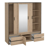 Thumbnail for Line Wardrobe with 2 Sliding Doors 1 Sliding Door with Mirror in Jackson Hickory Oak