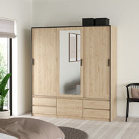 Thumbnail for Line Wardrobe with 2 Sliding Doors 1 Sliding Door with Mirror in Jackson Hickory Oak