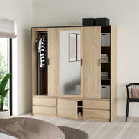 Thumbnail for Line Wardrobe with 2 Sliding Doors 1 Sliding Door with Mirror in Jackson Hickory Oak