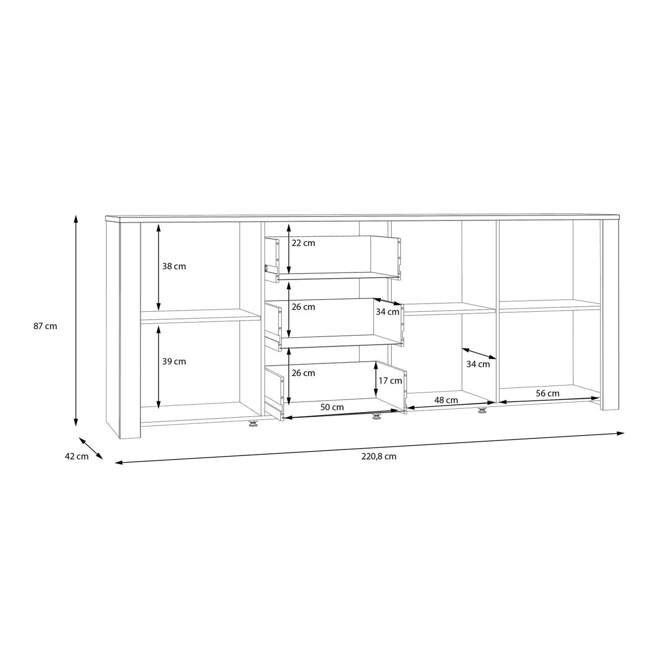 Bohol Large Sideboard in Riviera Oak Grey Oak