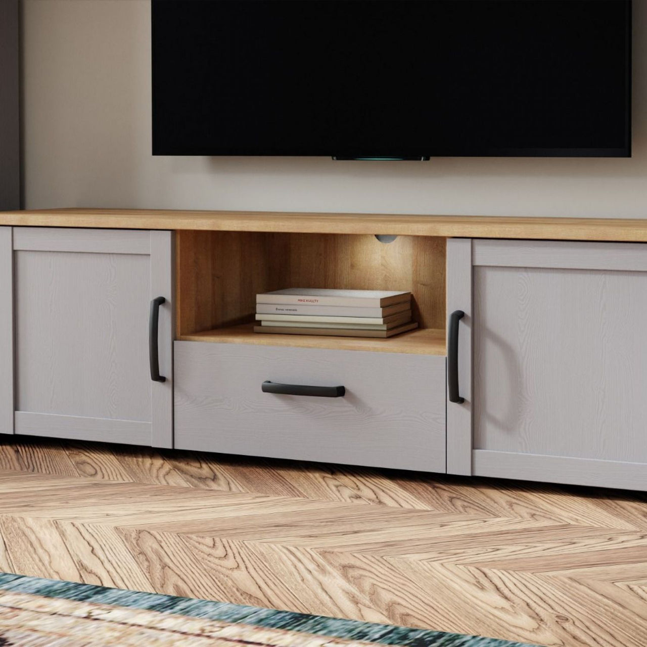 Bohol TV Unit Inc. LED Light in Riviera Oak Grey Oak