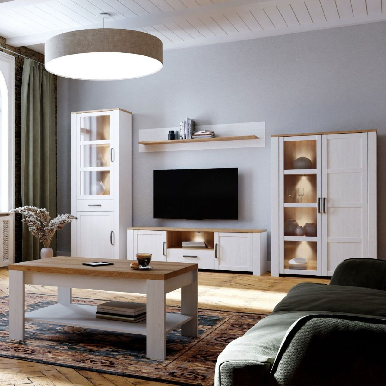 Bohol TV Unit inc. LED Light in Riviera Oak White