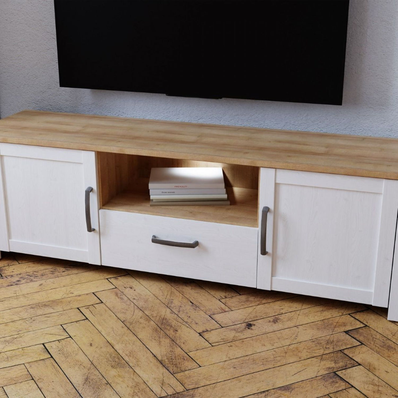 Bohol TV Unit inc. LED Light in Riviera Oak White