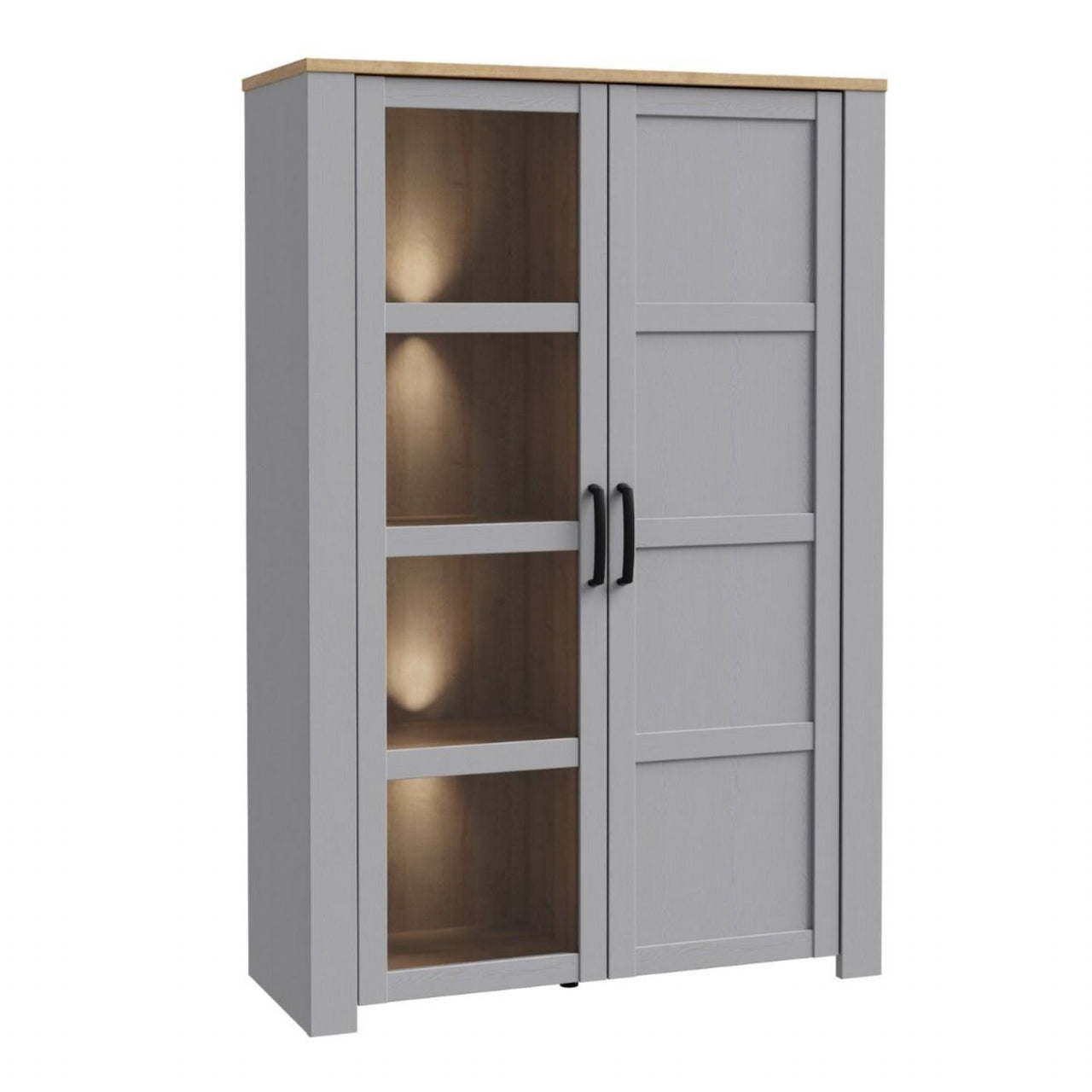 Bohol Display Cabinet inc. 2x LED Lights in Riviera Oak Grey Oak