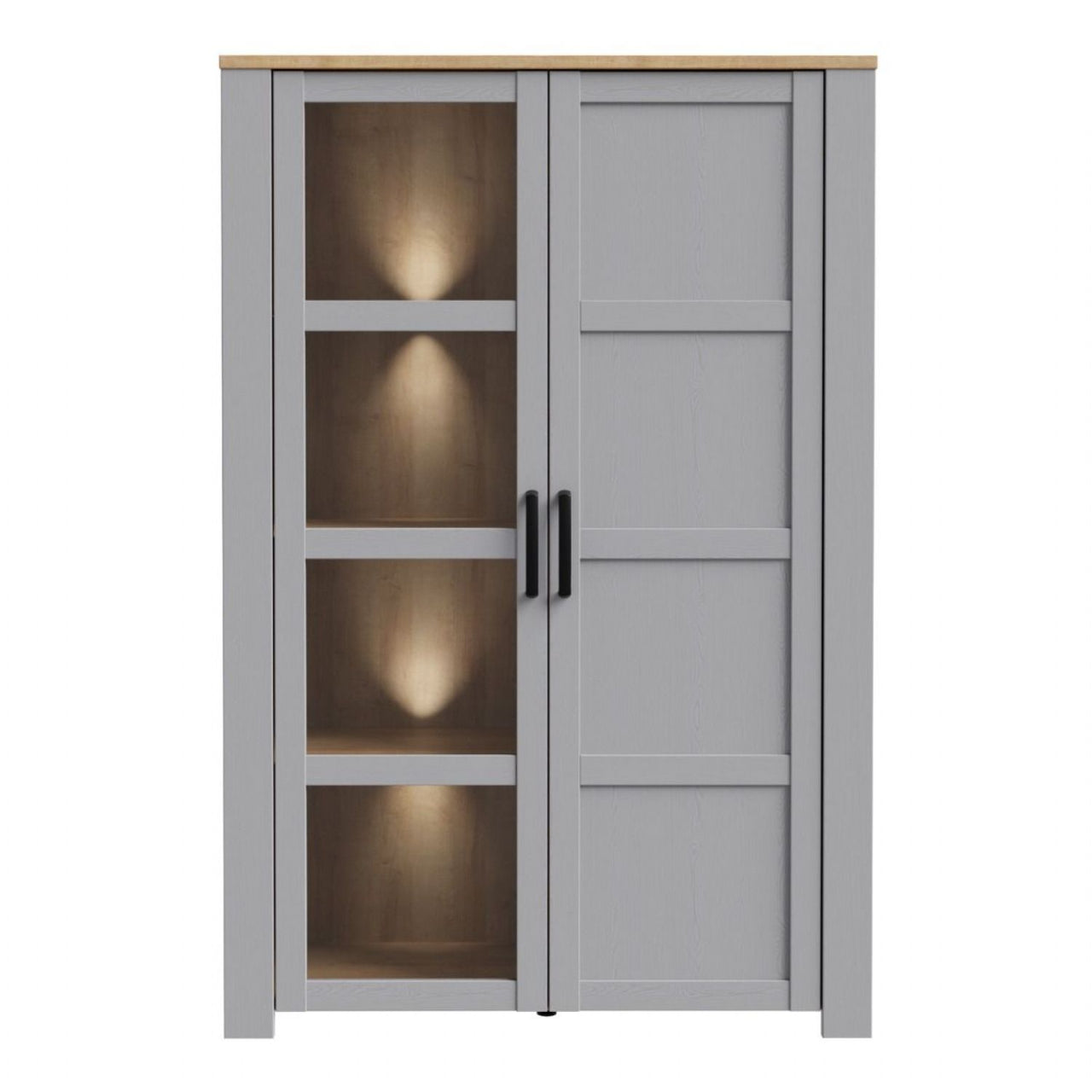 Bohol Display Cabinet inc. 2x LED Lights in Riviera Oak Grey Oak