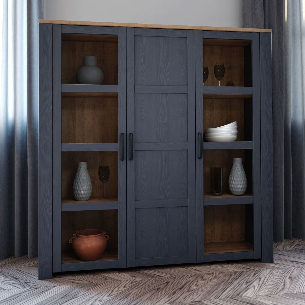 Bohol Large Display Cabinet in Riviera Oak Navy