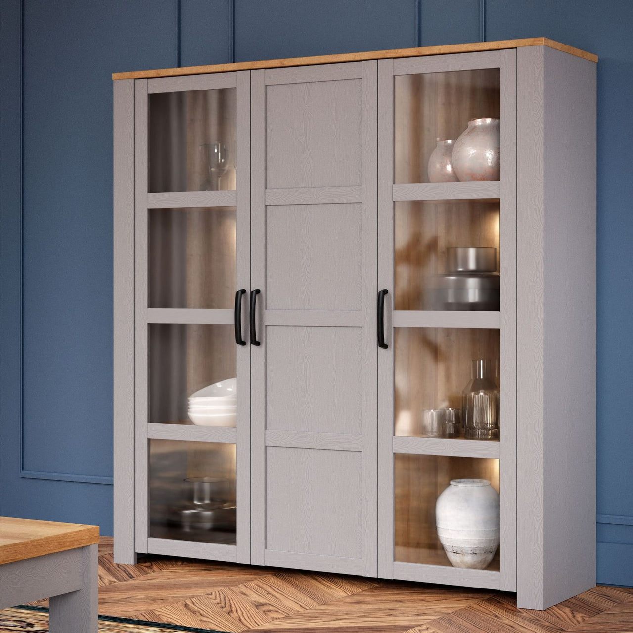 Bohol Large Display Cabinet in Riviera Oak Grey Oak