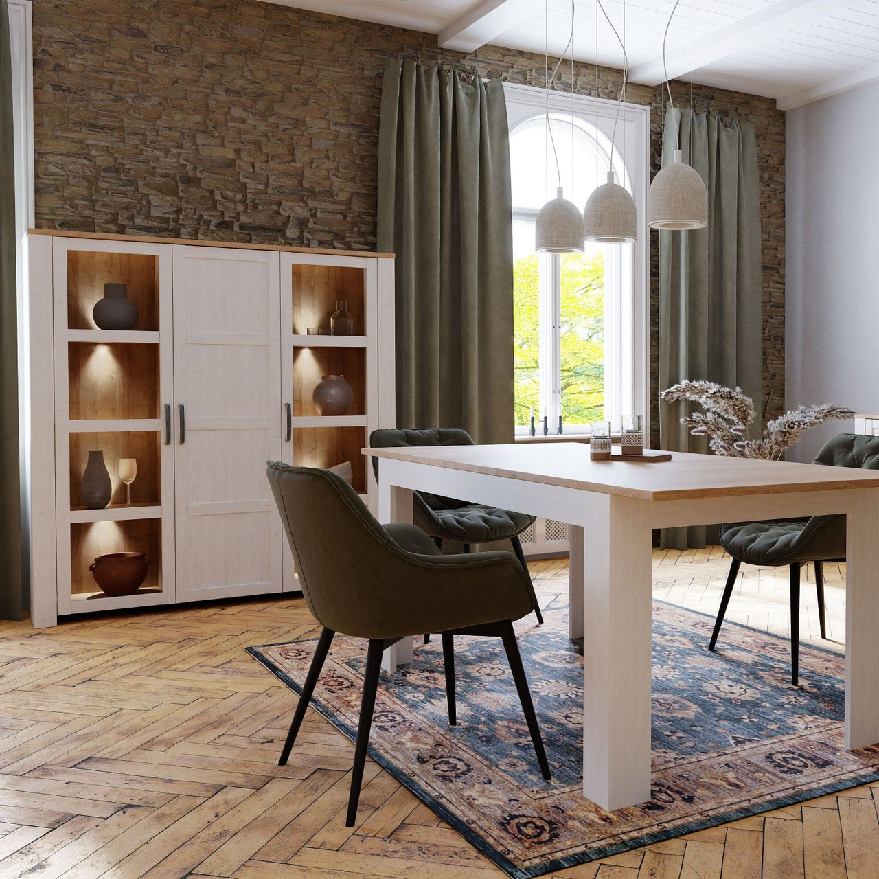 Bohol Large Display Cabinet in Riviera Oak White