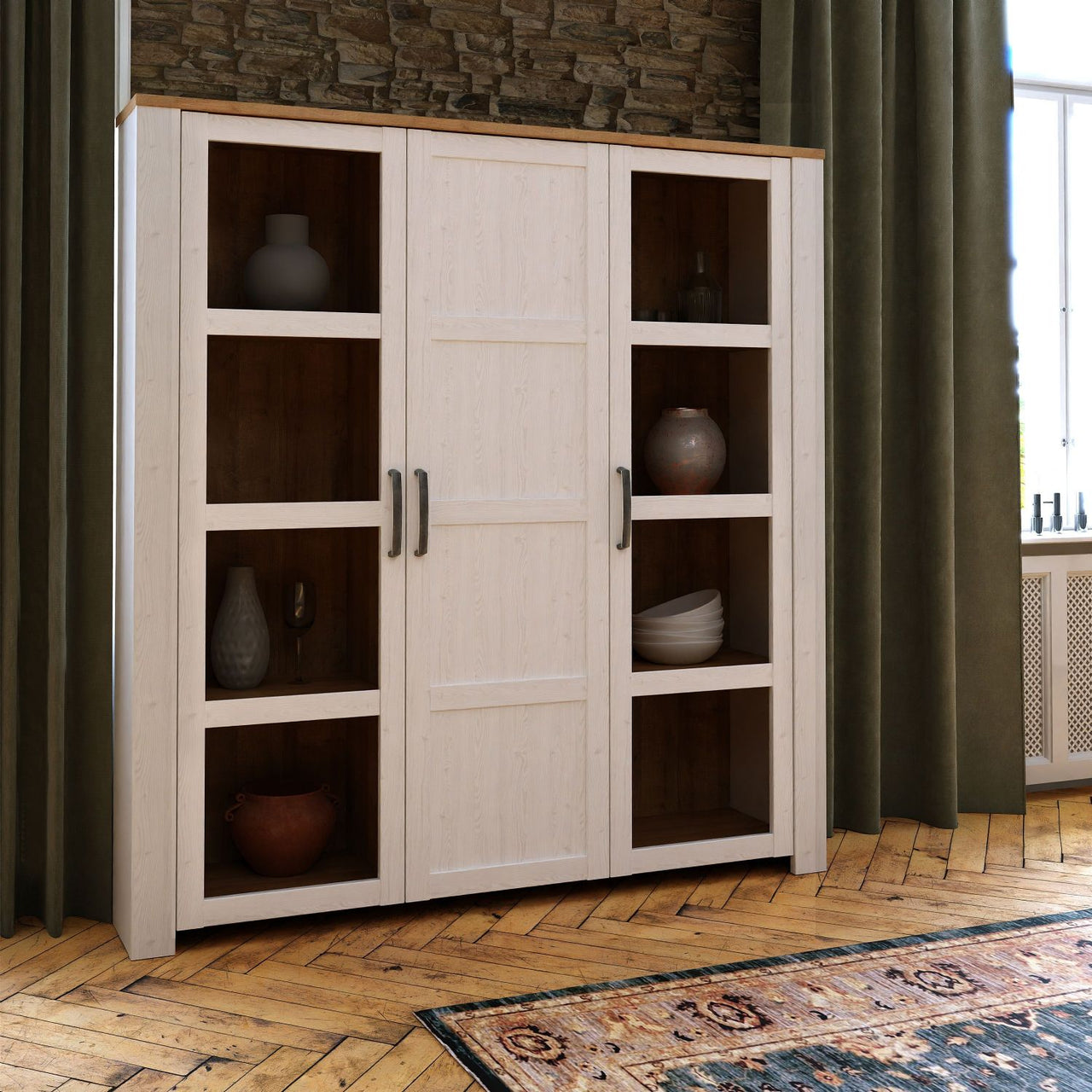 Bohol Large Display Cabinet in Riviera Oak White