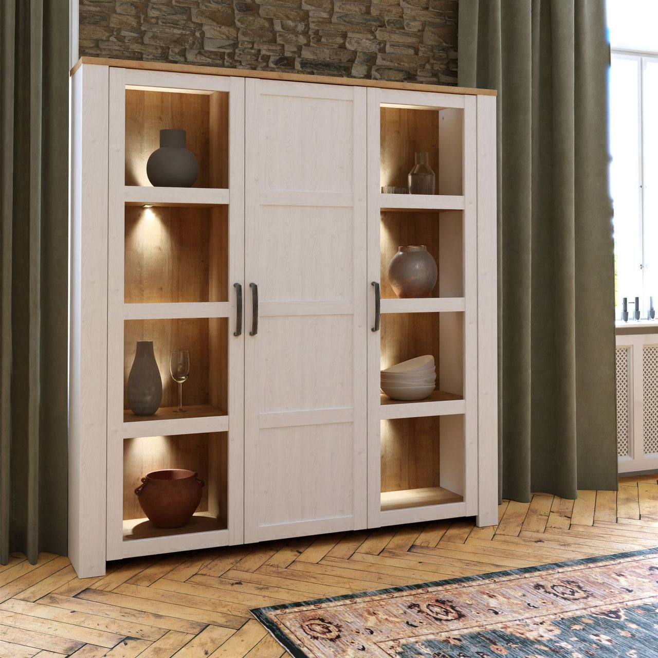 Bohol Large Display Cabinet in Riviera Oak White