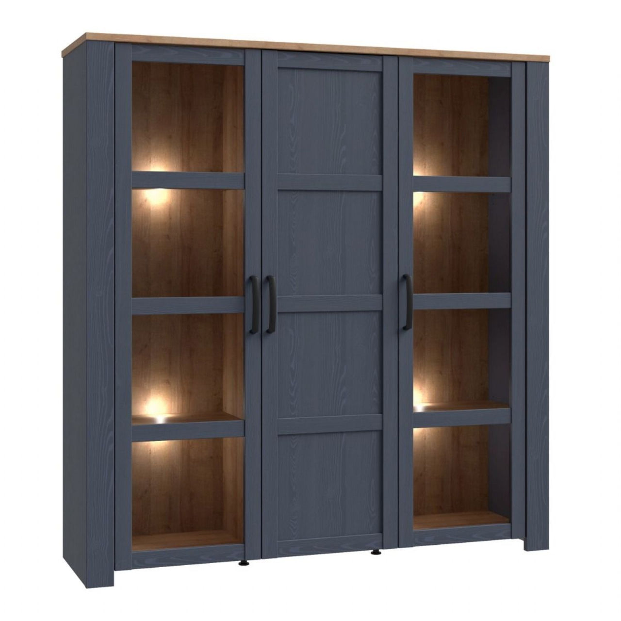 Bohol Large Display Cabinet inc. 4x LED Lights in Riviera Oak Navy