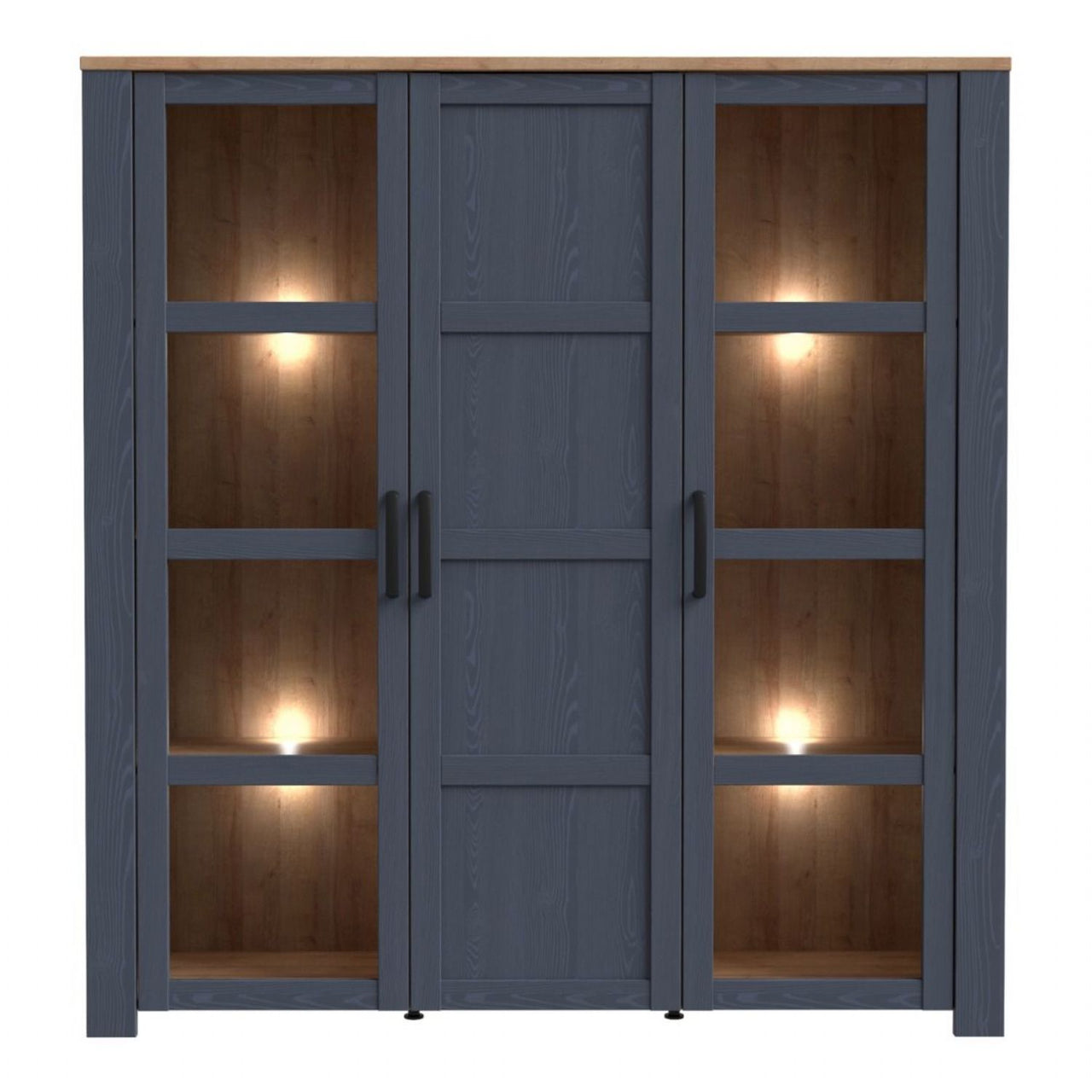 Bohol Large Display Cabinet inc. 4x LED Lights in Riviera Oak Navy