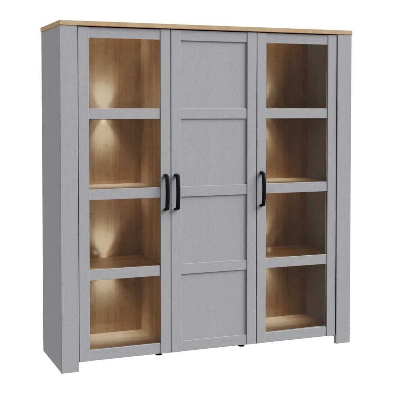 Bohol Large Display Cabinet inc. 4x LED Lights in Riviera Oak Grey Oak