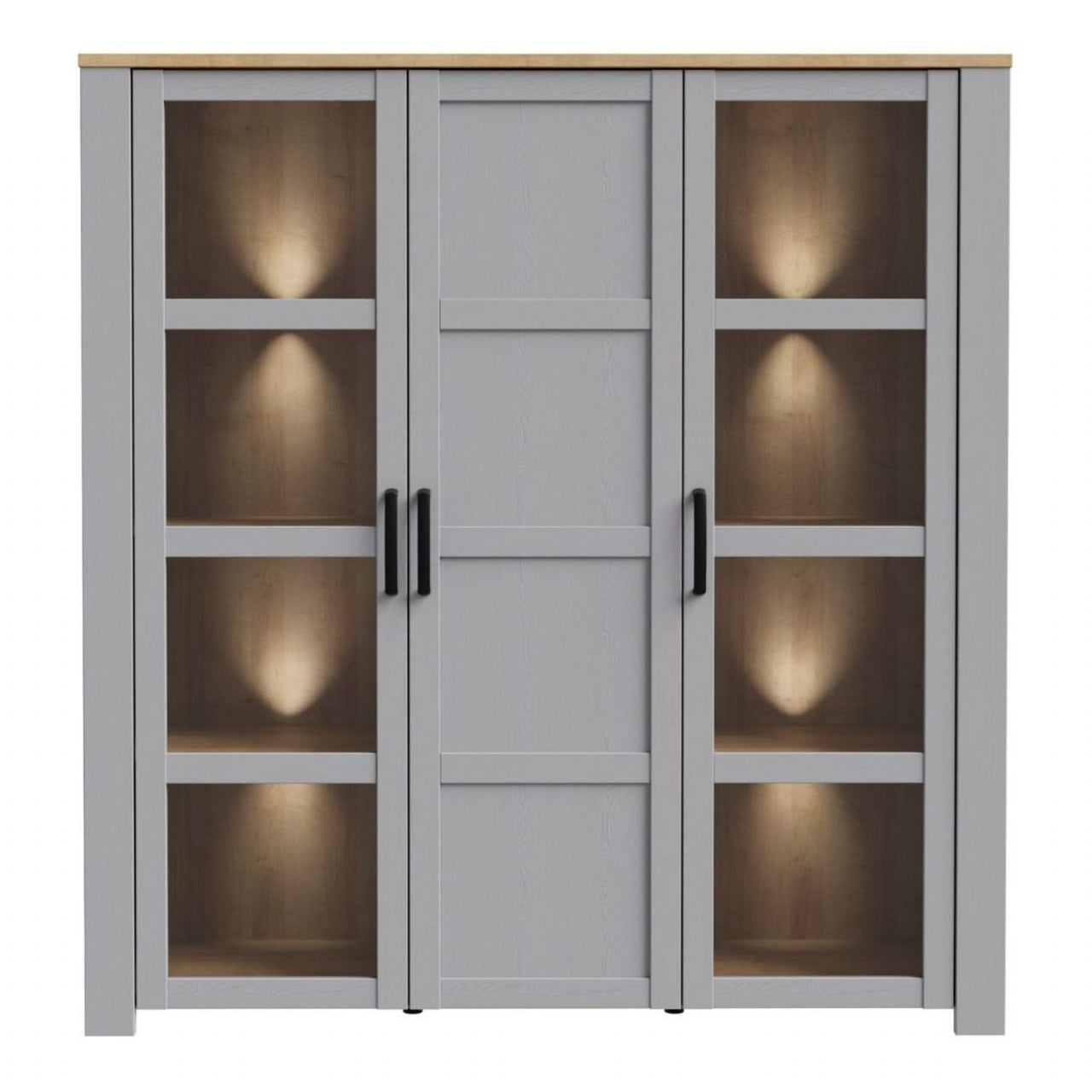 Bohol Large Display Cabinet inc. 4x LED Lights in Riviera Oak Grey Oak