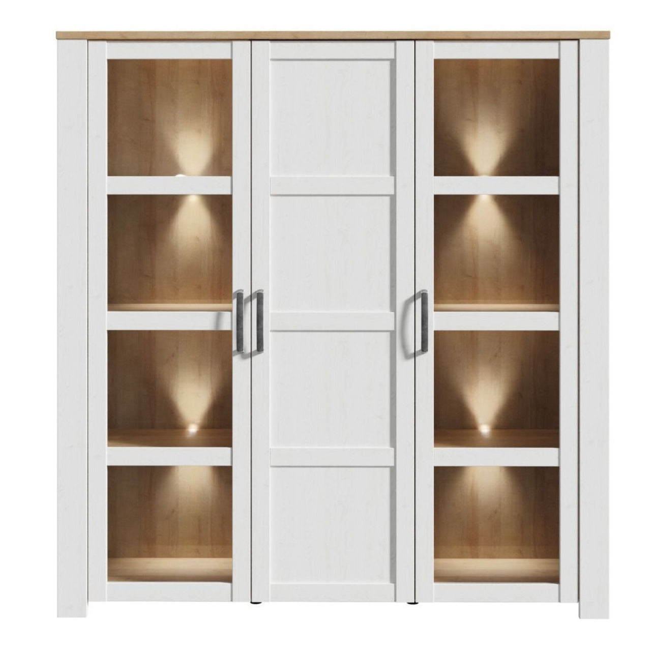 Bohol Large Display Cabinet inc. 4x LED Lights in Riviera Oak White