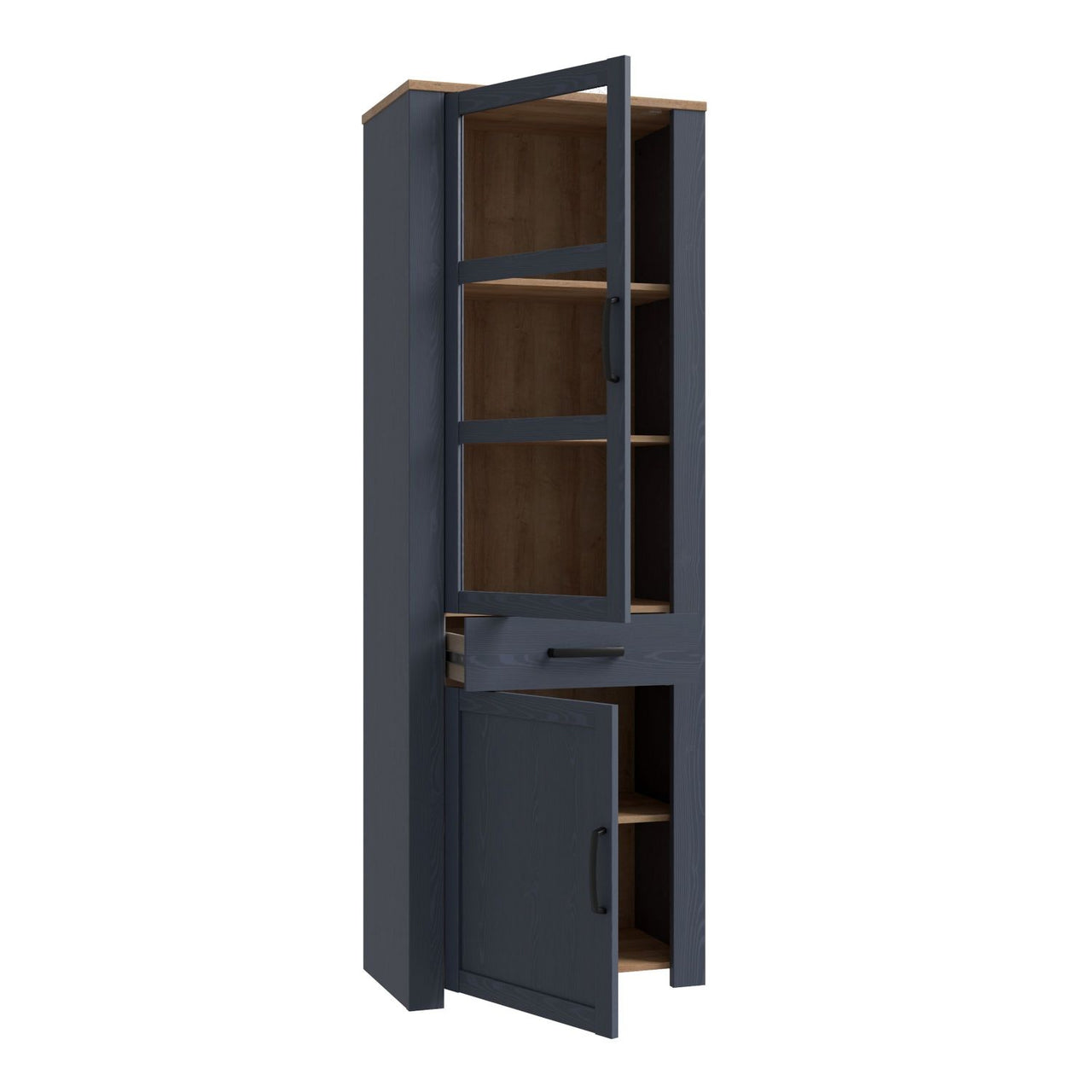 Bohol Narrow Display Cabinet in Riviera Oak Navy