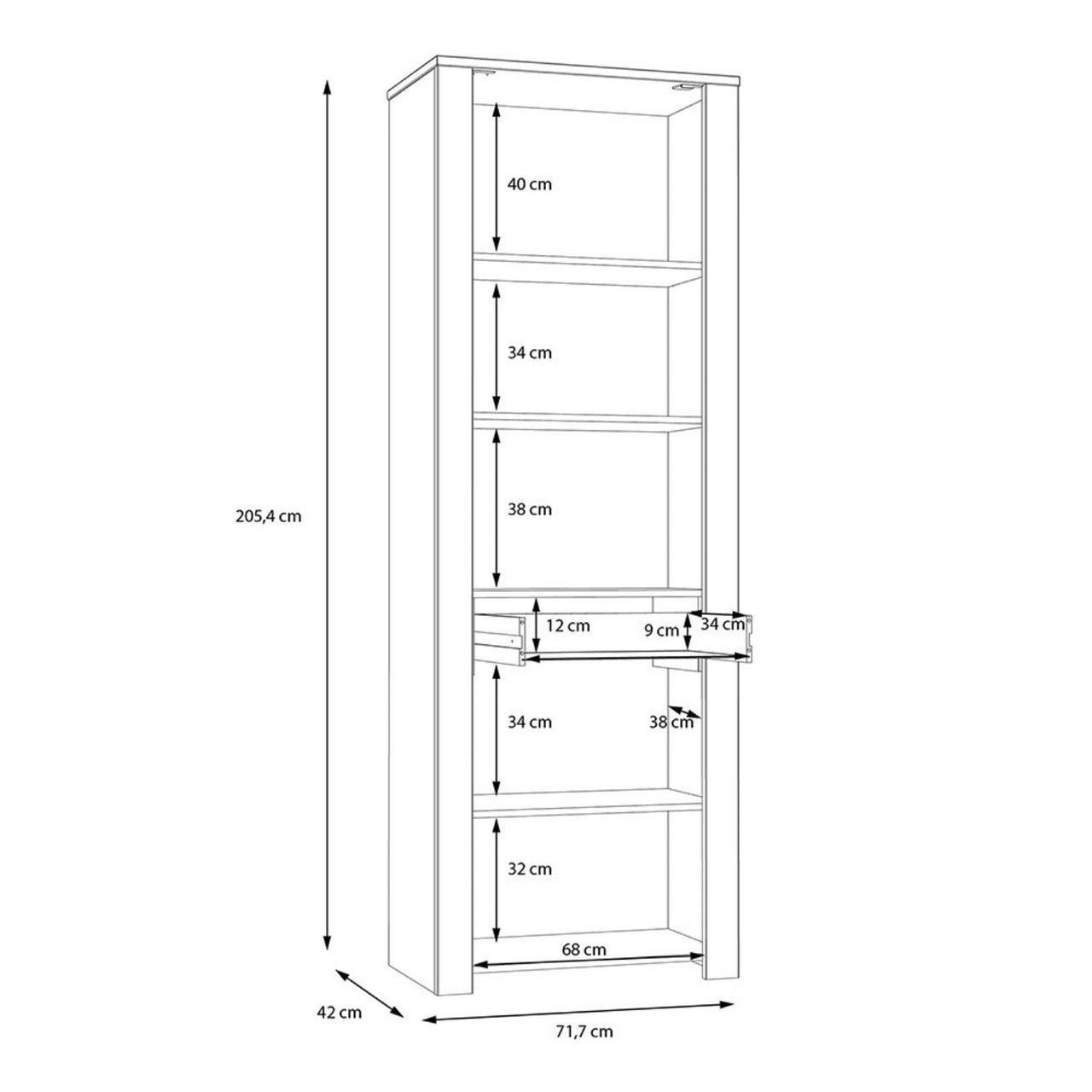 Bohol Narrow Display Cabinet inc. 2x LED Lights in Riviera Oak Grey Oak