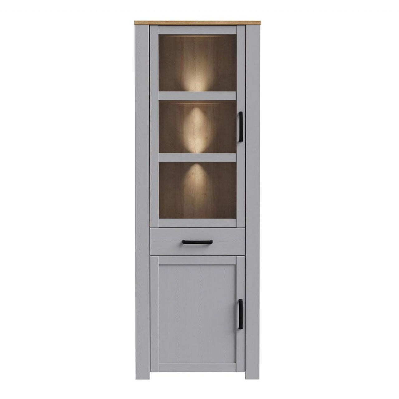 Bohol Narrow Display Cabinet inc. 2x LED Lights in Riviera Oak Grey Oak