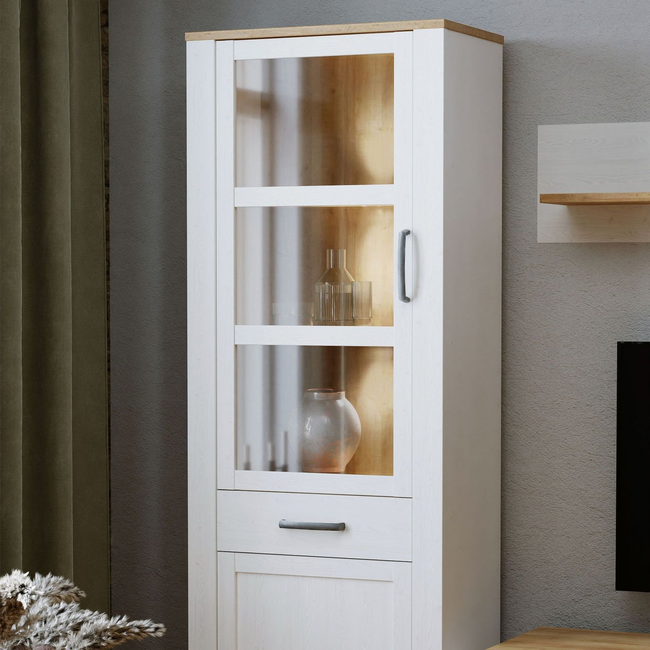 Bohol Narrow Display Cabinet in Riviera Oak White