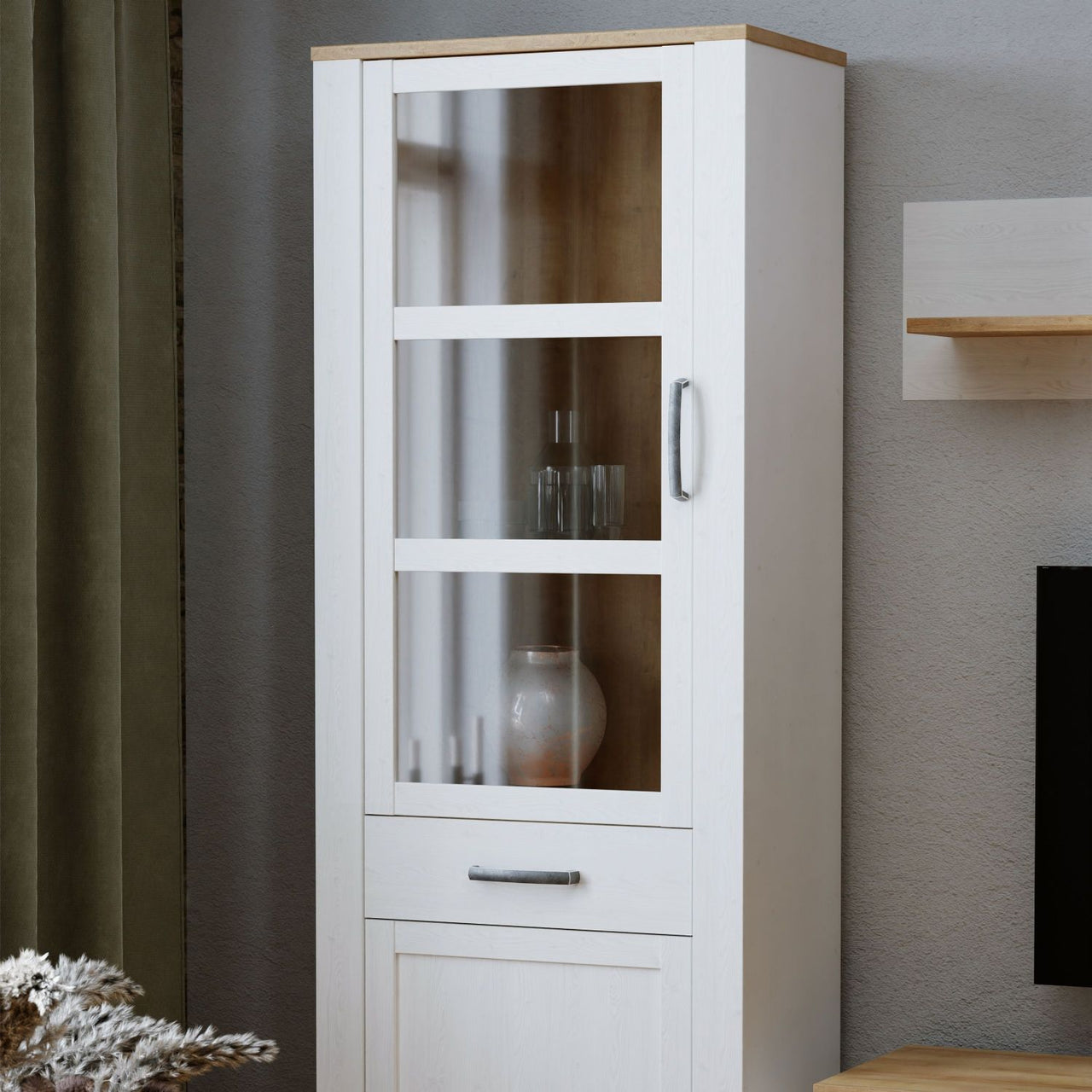 Bohol Narrow Display Cabinet in Riviera Oak White