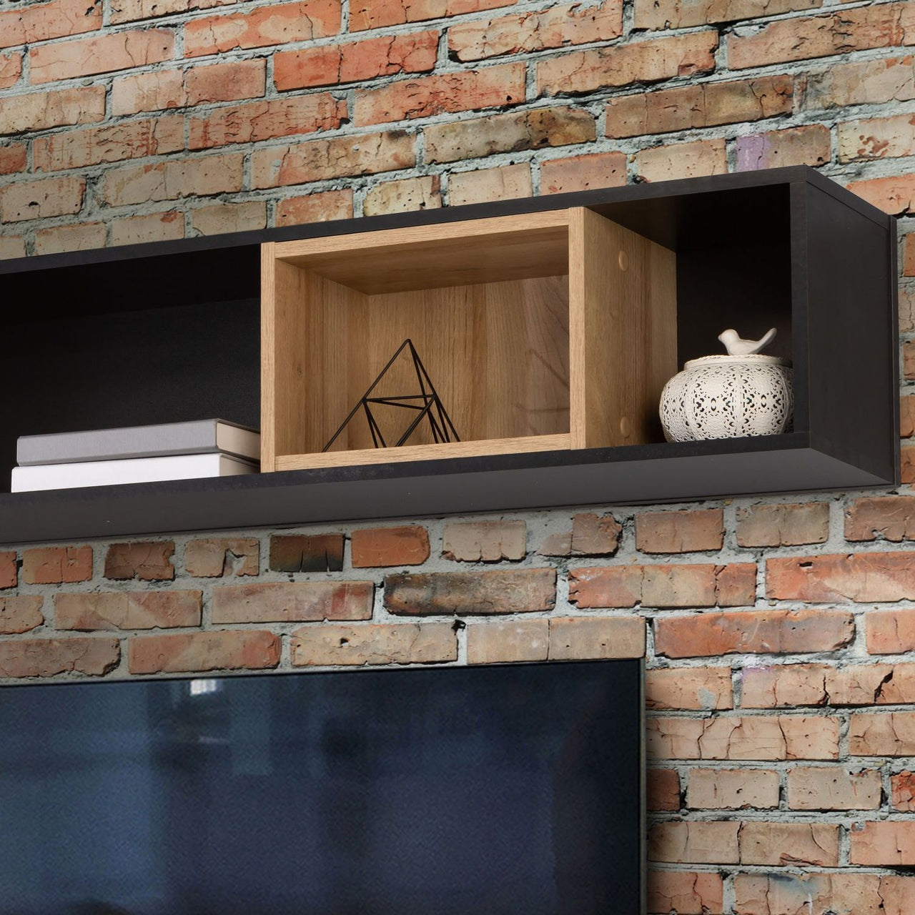 High Rock Wall Shelf in Matt Black Riviera Oak