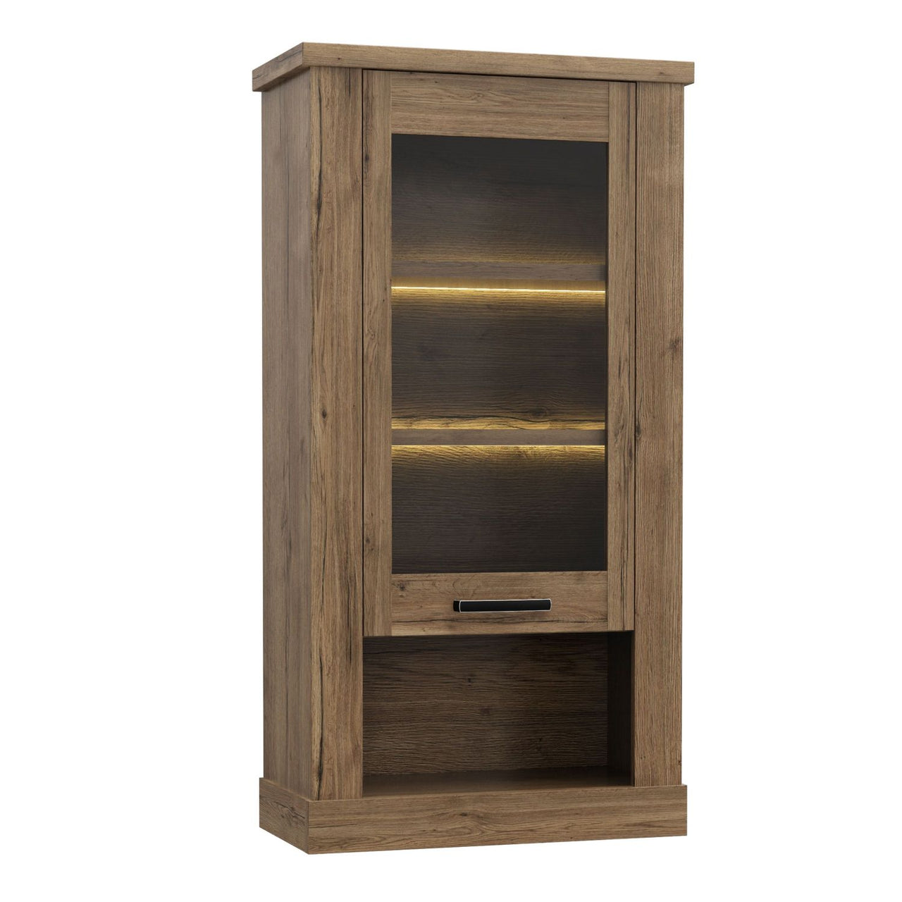 Corona 1 Door Wall Display Cabinet in Tabak Oak