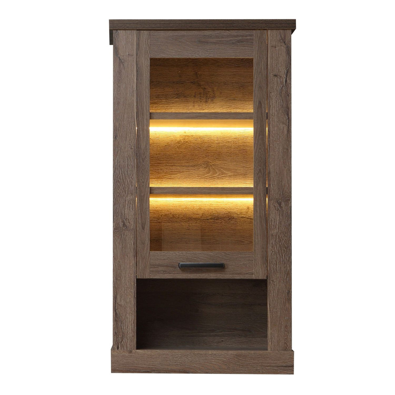 Corona 1 Door Wall Display Cabinet in Tabak Oak