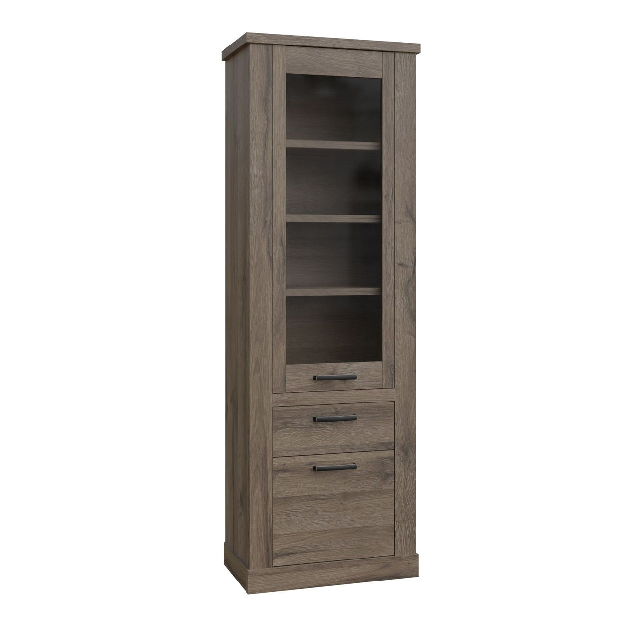 Corona 2 Door 1 Drawer 3 Shelve Narrow Display Cabinet in Tabak Oak