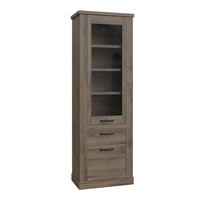 Thumbnail for Corona 2 Door 1 Drawer 3 Shelve Narrow Display Cabinet in Tabak Oak