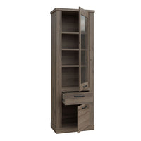 Thumbnail for Corona 2 Door 1 Drawer 3 Shelve Narrow Display Cabinet in Tabak Oak